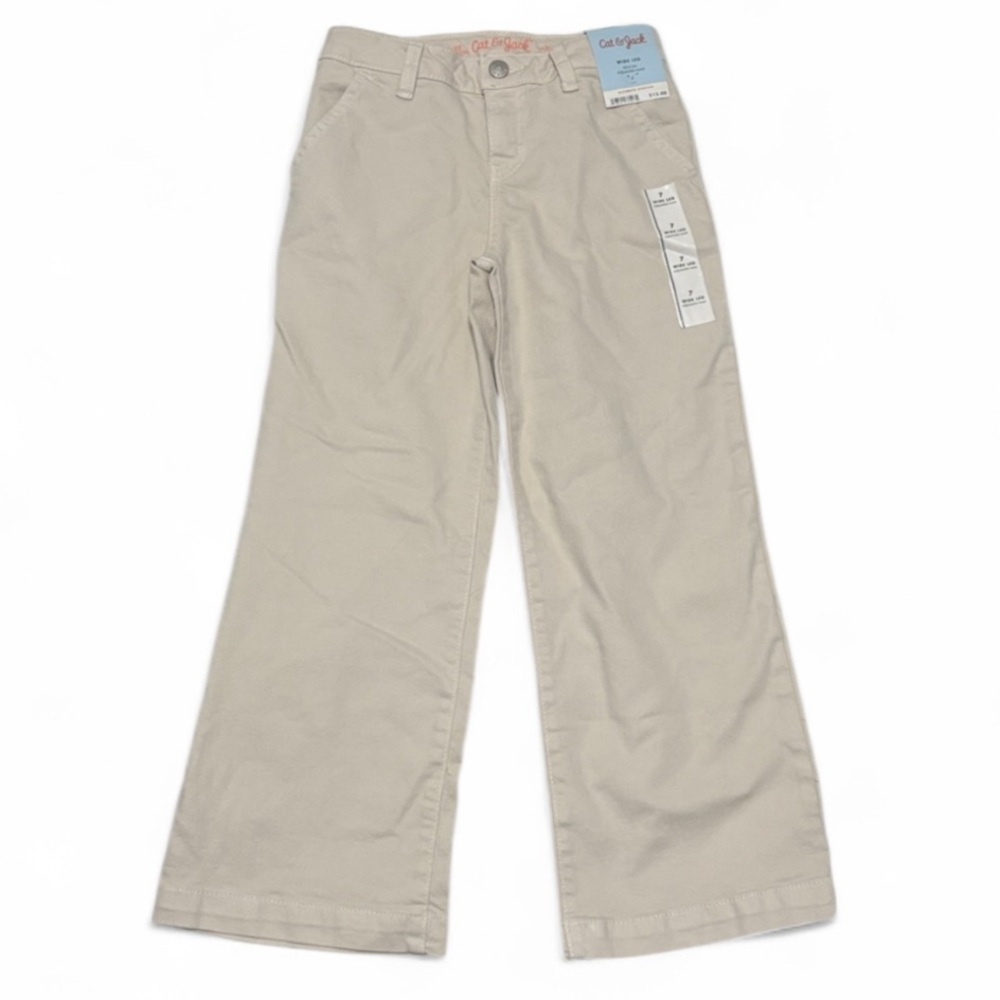 NWT Cat & Jack Beige Wide Leg Mid Rise Adjustable Waist Denim Pants Kids 7